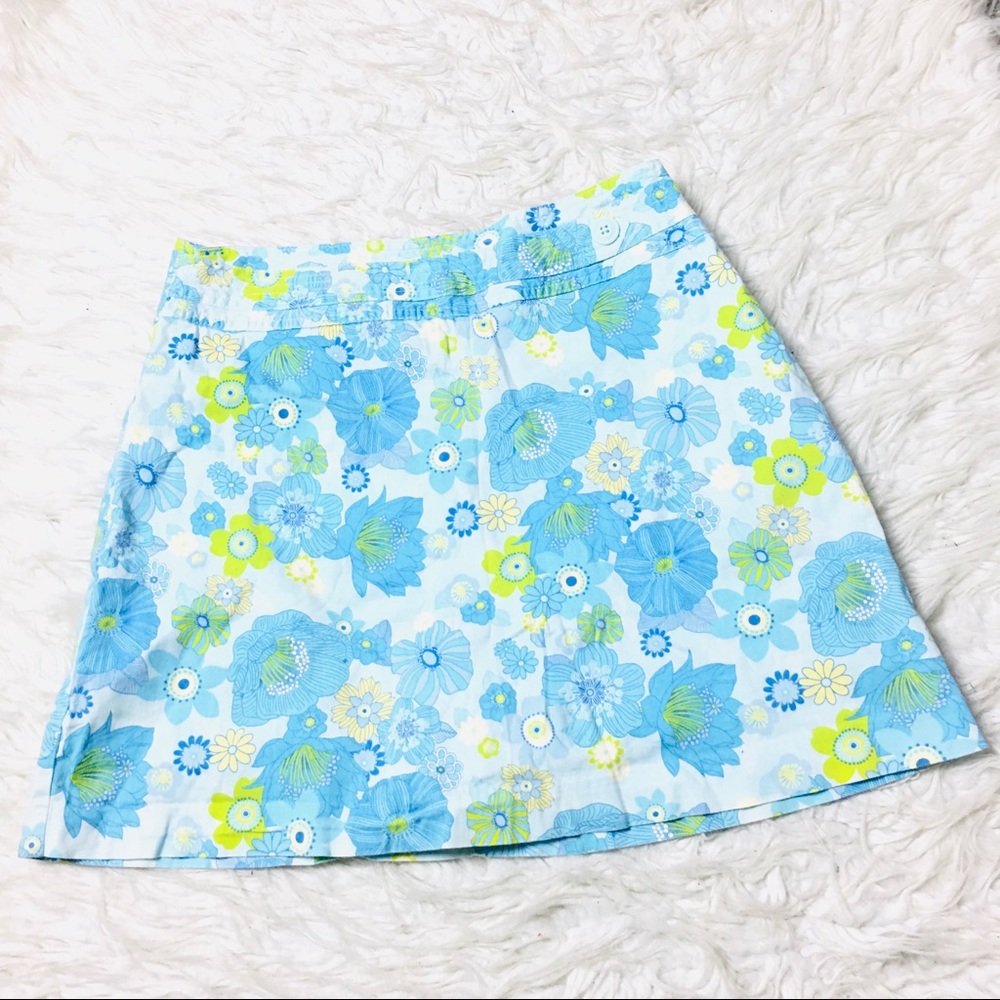 St John’s Bay Stretch Skort Skirt light Blue Floral Size 10